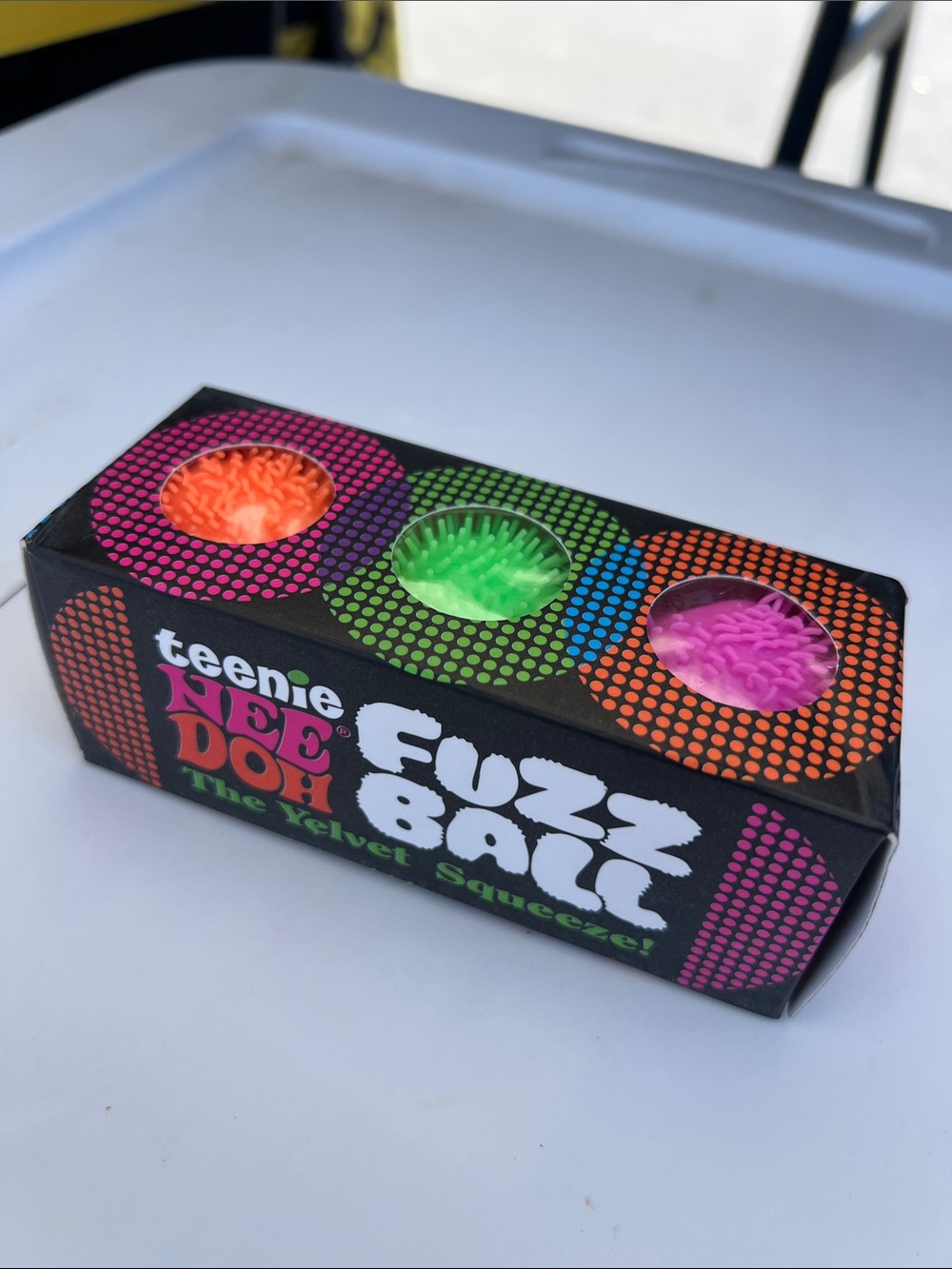 Authentic Nee-Doh Fuzz Ball Velvet Squeeze Trio - Neon Orange, Green, Pink